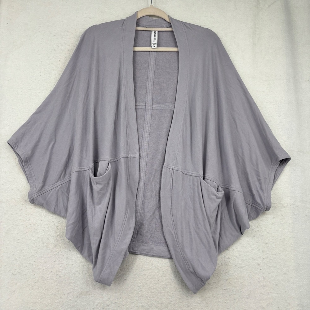 Athleta Purist Wrap Cardigan Size M Purple Lavender Draped Open Front Pockets